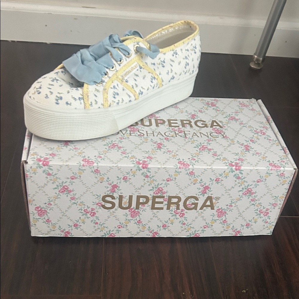 Superga X LoveShackFancy Floral Platform Sneakers - Blue and Yellow